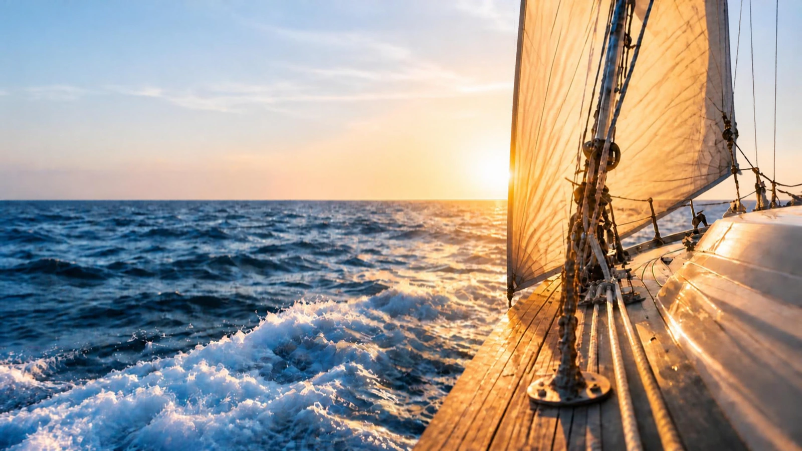 Barca a vela in mare al tramonto