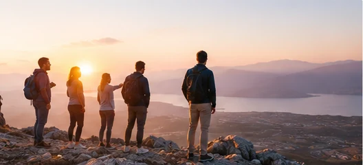 Piccolo gruppo di persone che guarda insieme verso l’orizzonte
